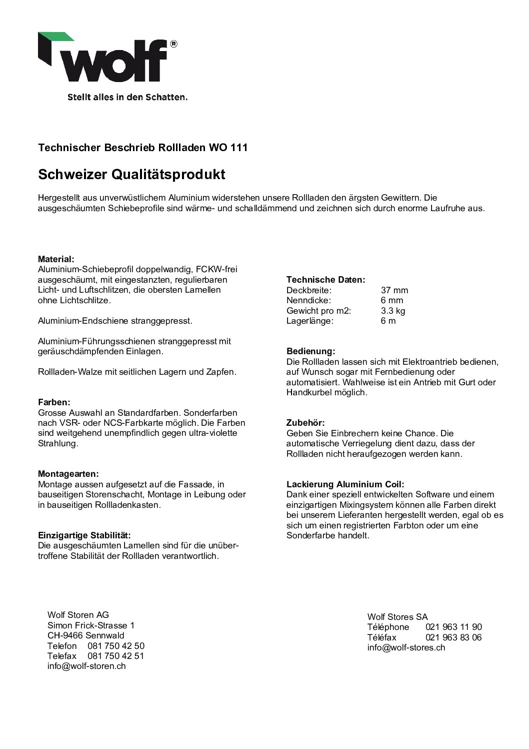 Technischer Beschrieb Wolf Rollladen